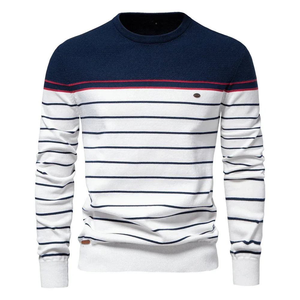 Levoire | Pull Homme Avec Motif Rayé Bleu