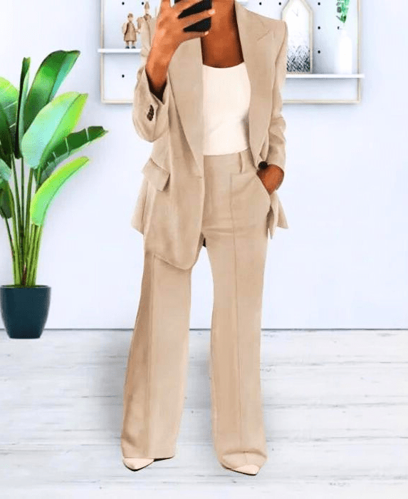 Levoire | Blazer Femme Confortable & Chic Ensemble de Blazer Tenue Décontractée & Formelle Beige