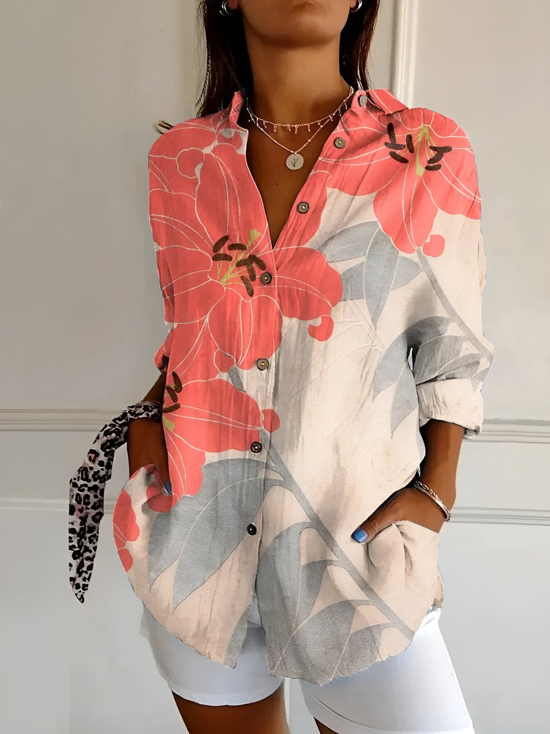 Levoire | Blouse Imprimée Femme Orange Fleur grise