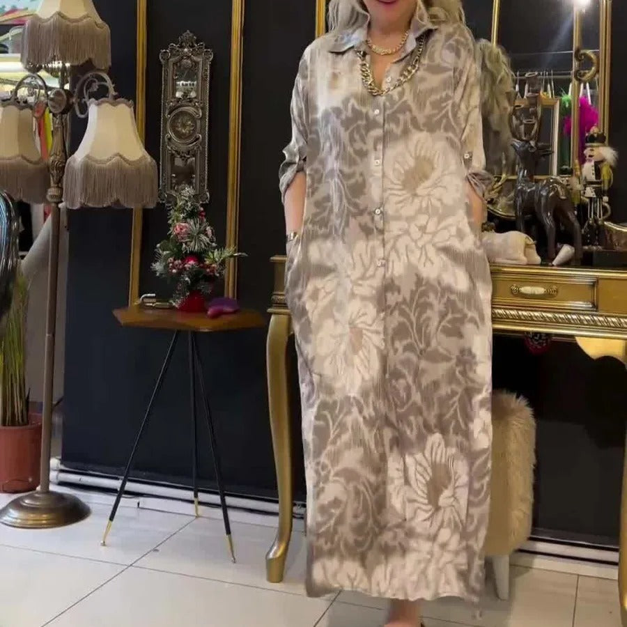 Levoire | Robe Maxi À Manches Longues Décontractée gris clair
