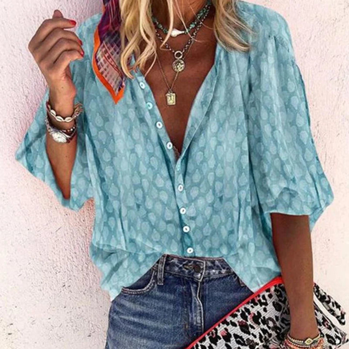 Levoire | Chemise Relaxed Confortable Avec Bouton Bleu