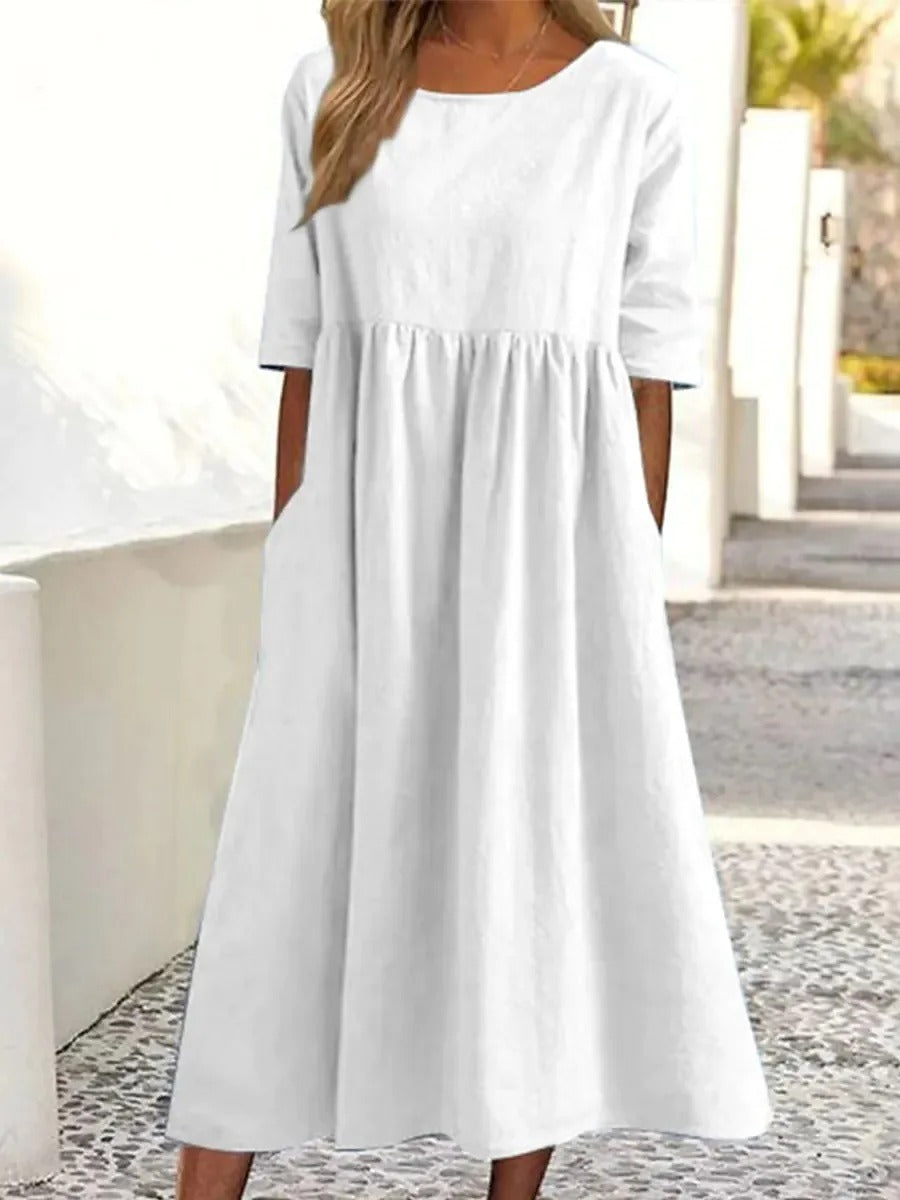 Levoire | Robe À Manches Courtes Pour - Femmes - Midi Blanc