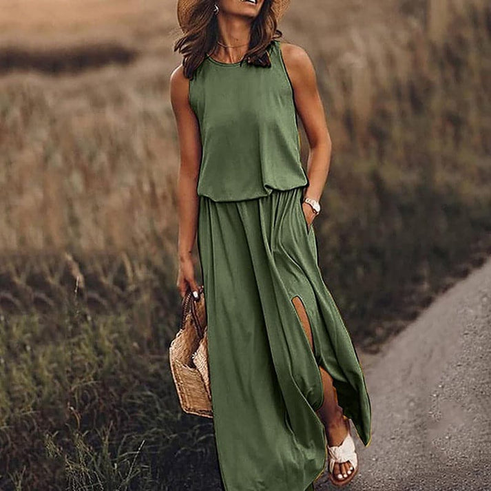 Levoire | Élégante Robe Boho Longue Avec Taille Élastique Vert