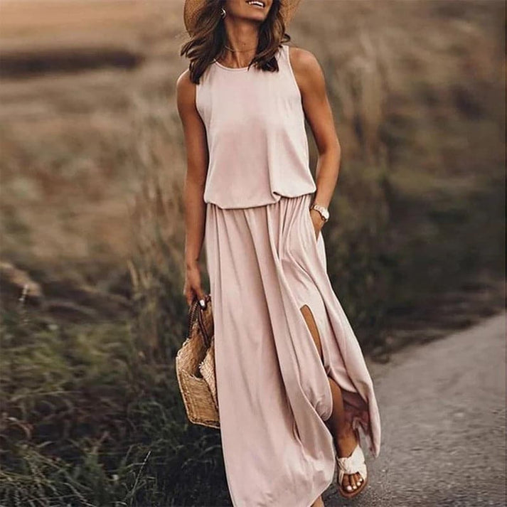 Levoire | Élégante Robe Boho Longue Avec Taille Élastique Beige