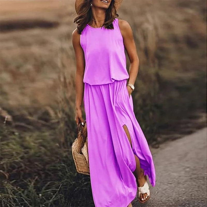 Levoire | Élégante Robe Boho Longue Avec Taille Élastique Lilas