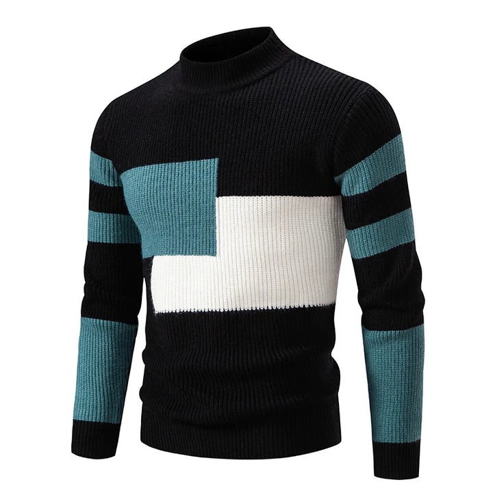 Levoire | Manches Longues Col Rond Motif À Blocs Pull En Tricot Noir-Vert-Blanc