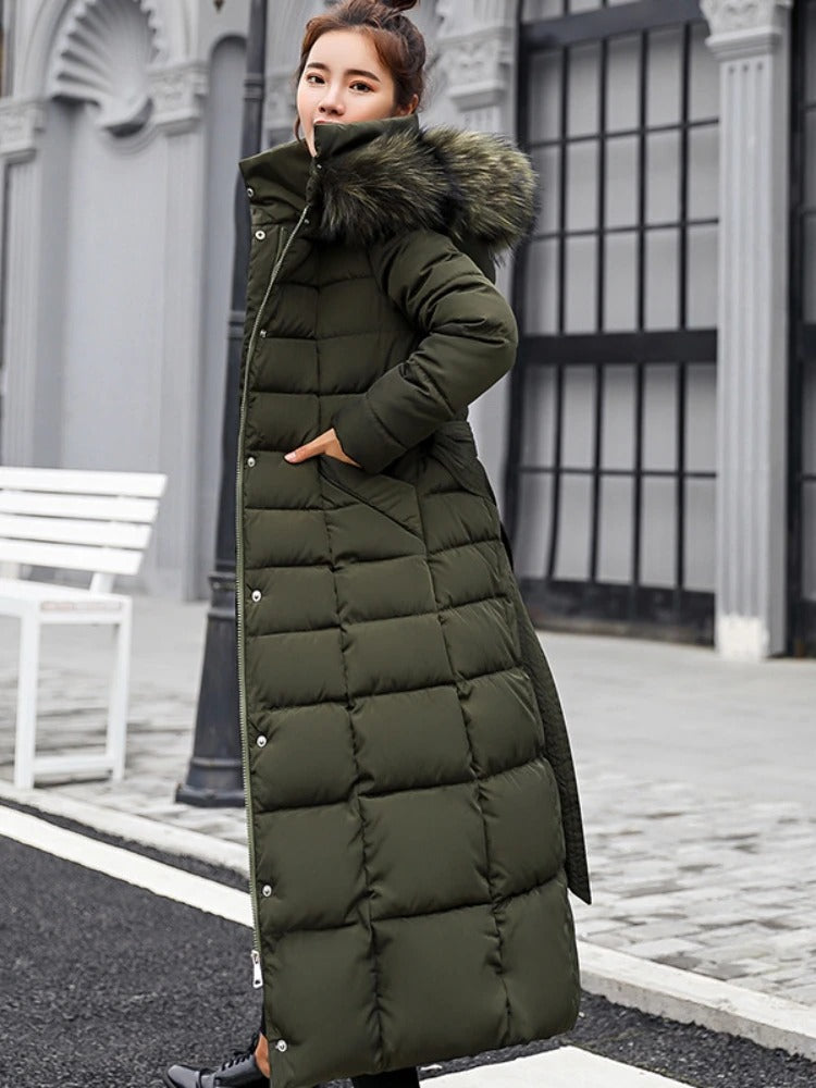 Levoire | Manteau D'Hiver Long Avec Ceinture Vert armée