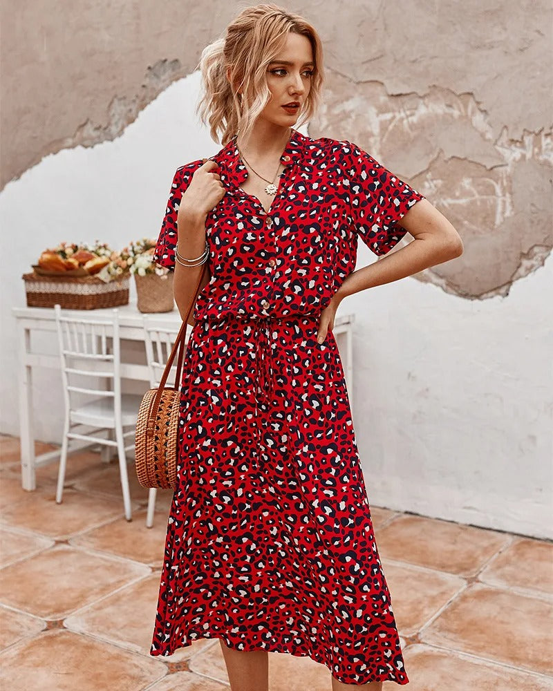 Levoire | Robe midi à manches courtes Bordeaux