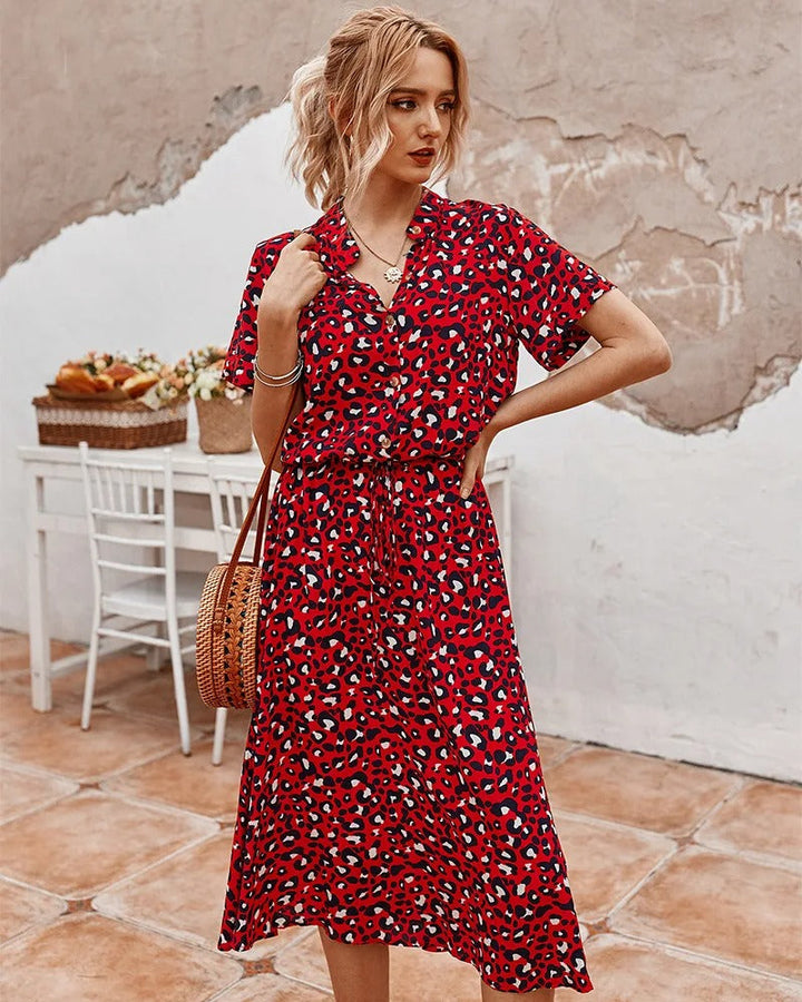 Levoire | Robe midi à manches courtes Bordeaux