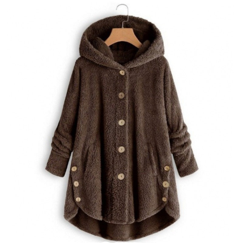 Levoire | Veste En Fleece Chaude Et Confortable À Mi-Longue Avec Capuche Café