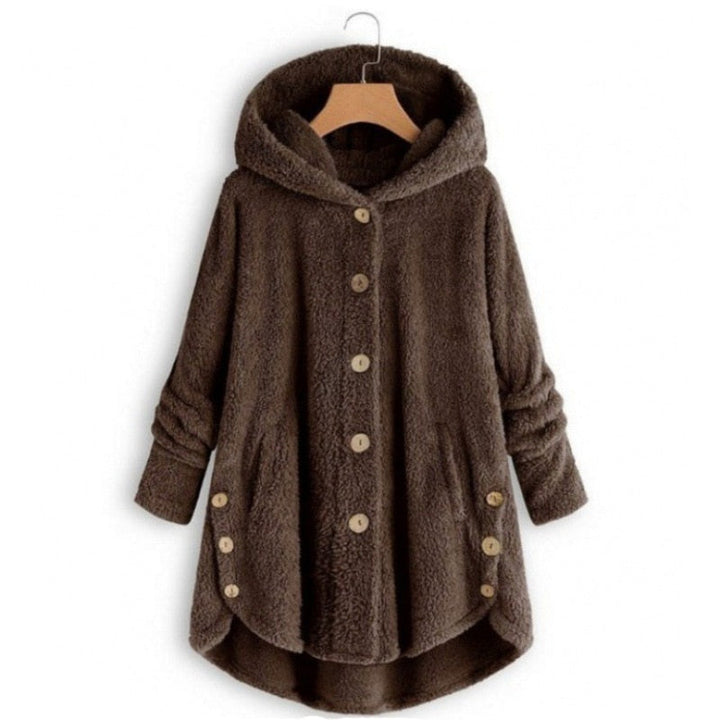 Levoire | Veste En Fleece Chaude Et Confortable À Mi-Longue Avec Capuche Café
