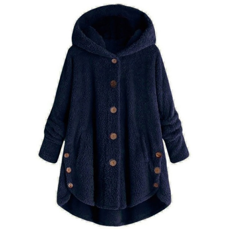 Levoire | Veste En Fleece Chaude Et Confortable À Mi-Longue Avec Capuche Marine bleu
