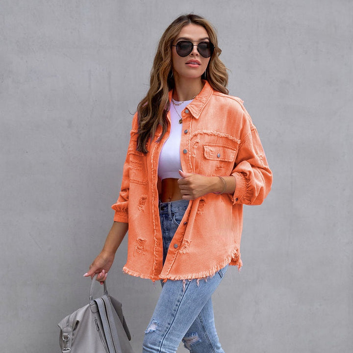 Levoire | Veste En Denim Avec Boutons Pour Femmes Orange