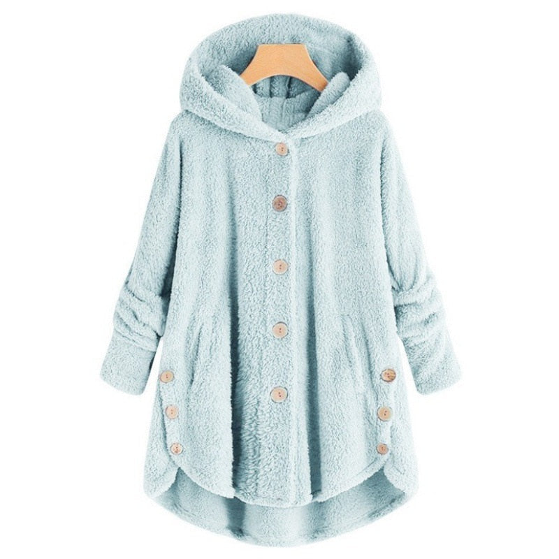Levoire | Veste En Fleece Chaude Et Confortable À Mi-Longue Avec Capuche Bleu ciel