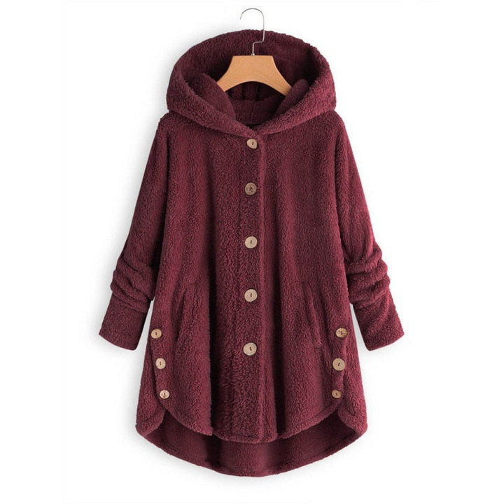 Levoire | Veste En Fleece Chaude Et Confortable À Mi-Longue Avec Capuche Rouge vin