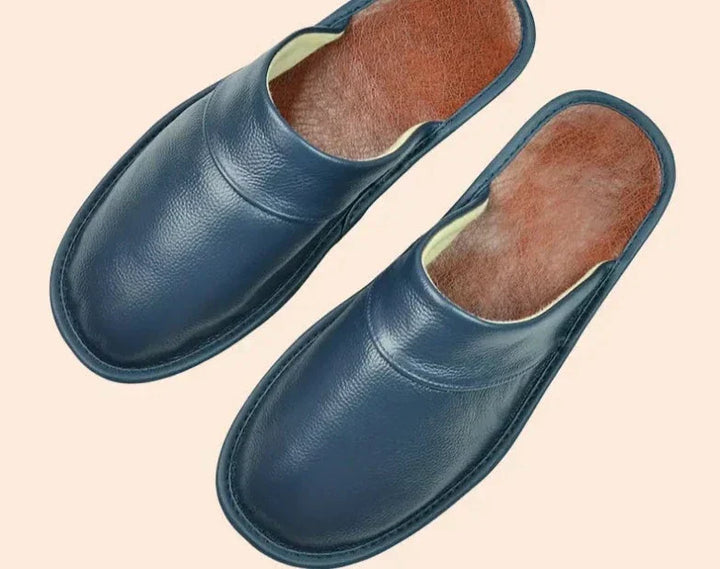 Levoire | Pantoufles En Cuir À Enfiler Pour Hommes Bleu