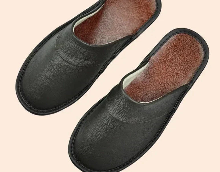 Levoire | Pantoufles En Cuir À Enfiler Pour Hommes Braun