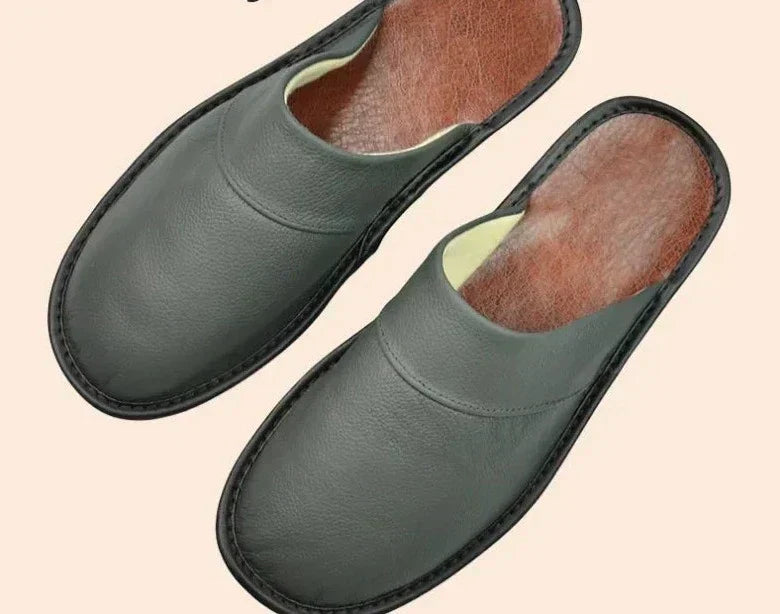 Levoire | Pantoufles En Cuir À Enfiler Pour Hommes Gris