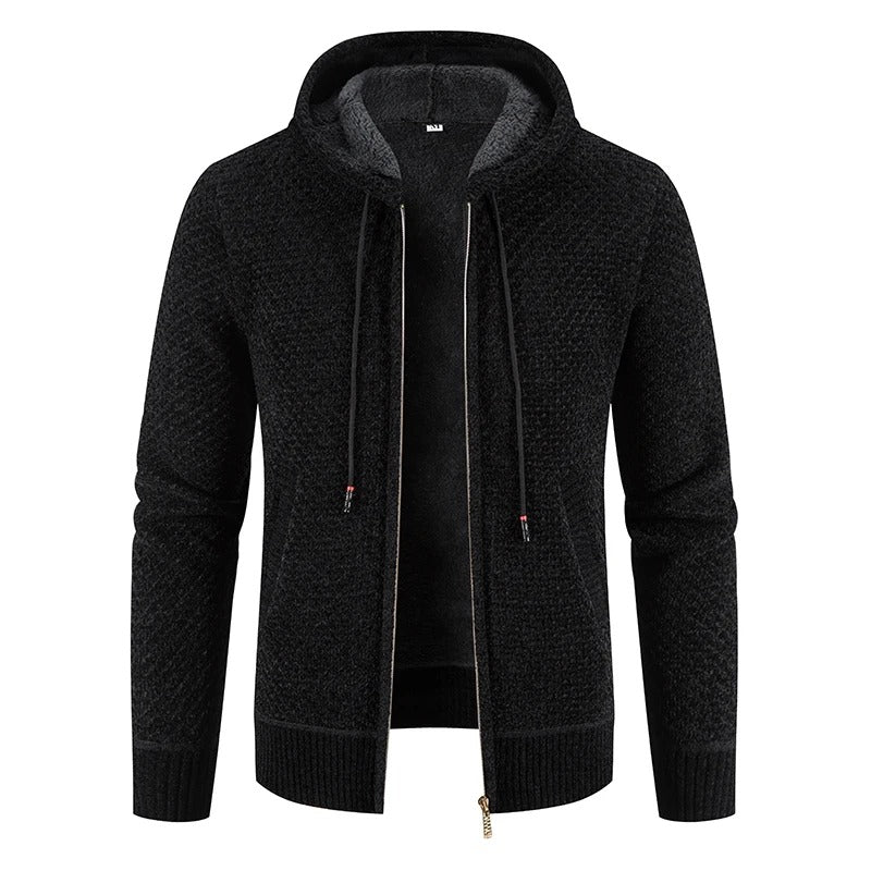 Levoire | Veste En Tricot Élégante Avec Capuche Et Doublure En Polaire Pour Hommes Noir