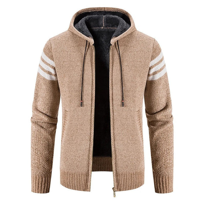 Levoire | Veste En Tricot Élégante Avec Capuche Et Doublure En Polaire Pour Hommes Khaki