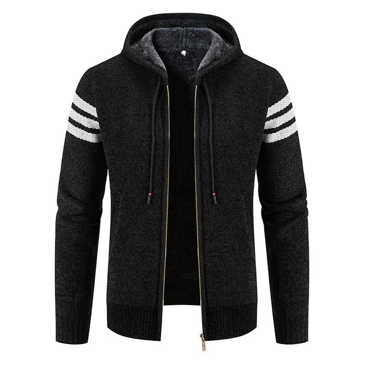 Levoire | Veste En Tricot Élégante Avec Capuche Et Doublure En Polaire Pour Hommes Noir (Rayures)