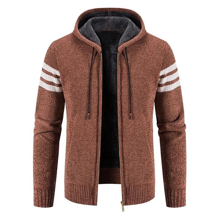 Levoire | Veste En Tricot Élégante Avec Capuche Et Doublure En Polaire Pour Hommes Caramel ( Rayures )