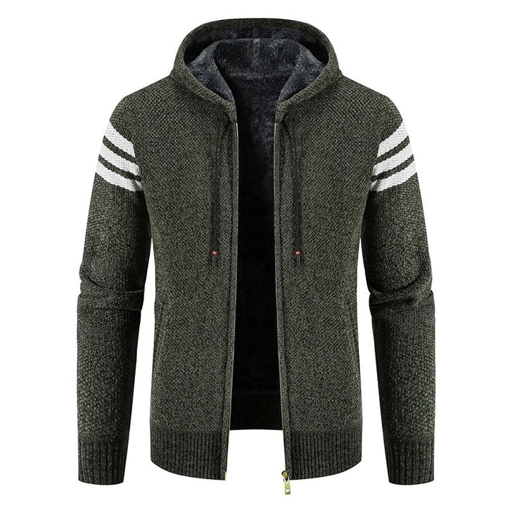 Levoire | Veste En Tricot Élégante Avec Capuche Et Doublure En Polaire Pour Hommes Vert (Rayures)