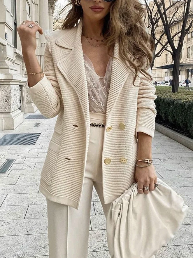 Levoire | Blazer Dame À Deux Rangées En Matériau À Côtes Doux Abricot