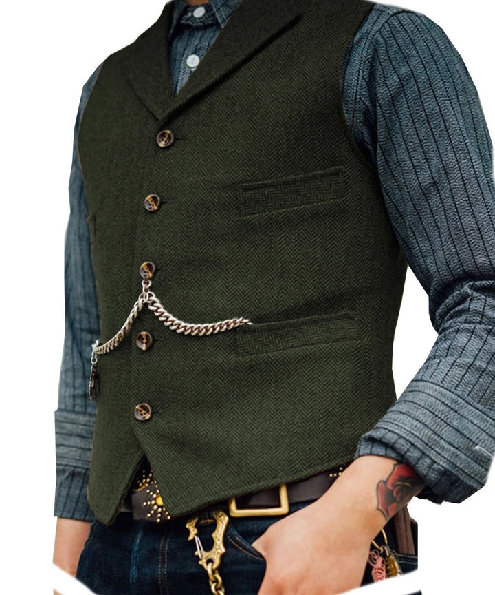 Levoire | Style Western Élégant Gilet Sans Manches En Tweed Pour Hommes Avec Design De Chaînes Vert olive