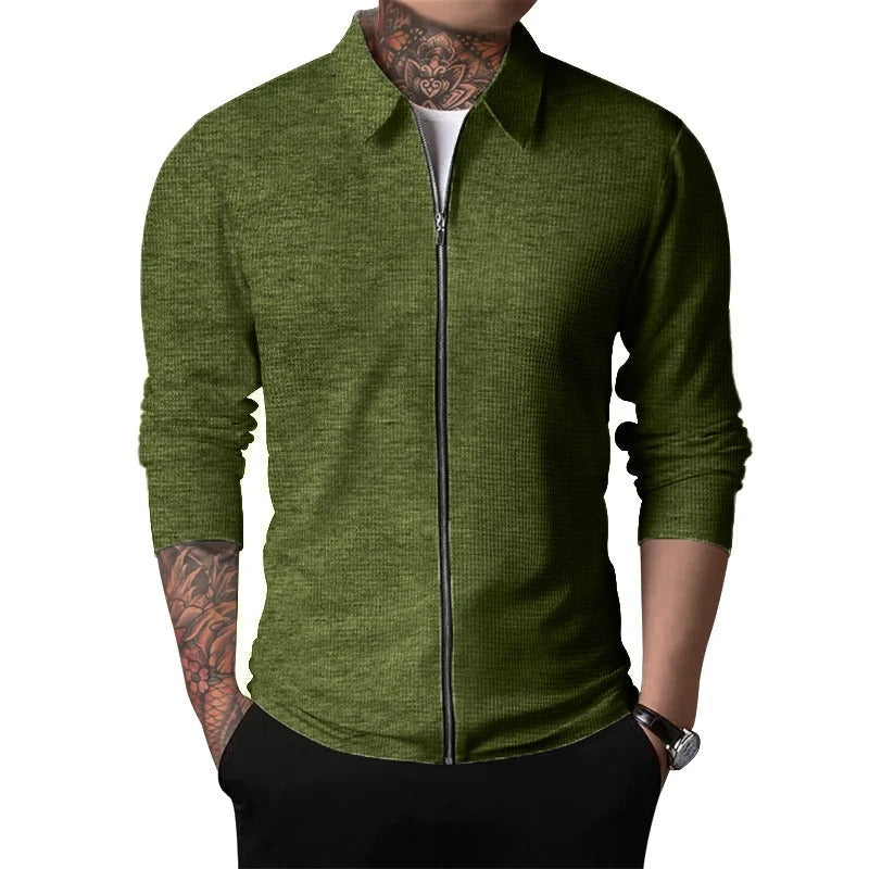 Levoire | Veste Décontractée Pour Hommes Avec Fermeture Éclair Et Col Retourné Pour Hommes Vert olive