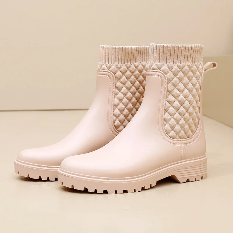 Levoire | Bottes En Caoutchouc Imperméables Luxueuses Et Confortables Pour Femmes Beige tricoté