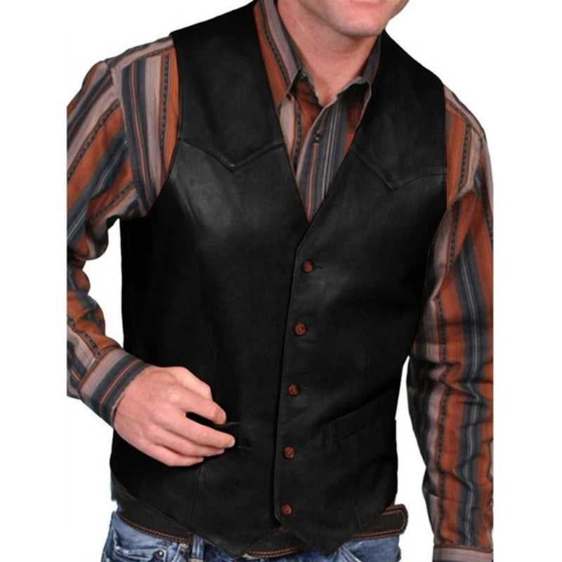Levoire | Gilet Classique Western Aspect Cuir Vintage Gilet Pour Hommes Noir