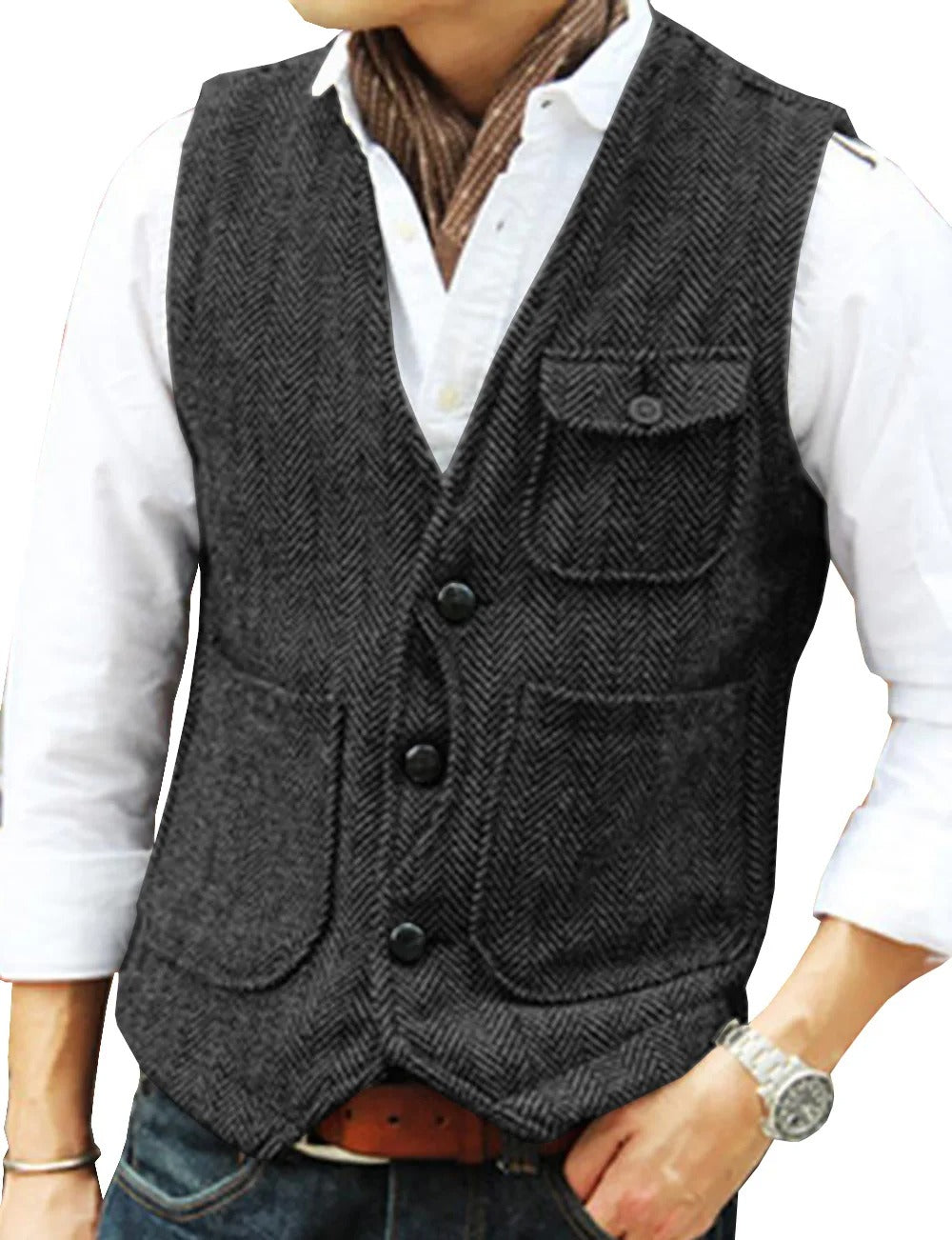 Levoire | Gilet Sans Manches Élégant En Tweed Pour Homme Noir