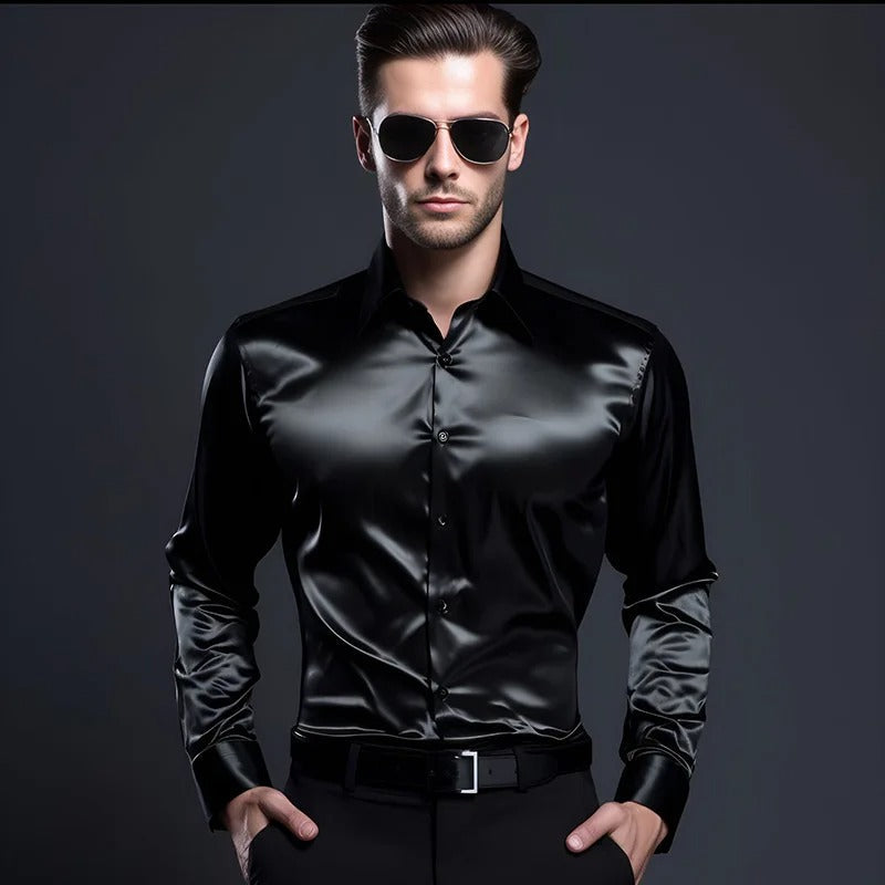 Levoire | Chemise En Satin Luxe Hommes Noir