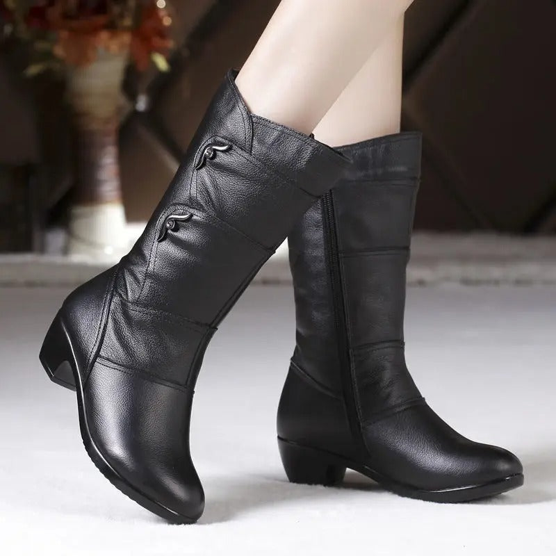 Levoire | Noir Élégant Confortable Haute Bottes En Cuir Synthétique Antidérapantes Pour Femmes Noir