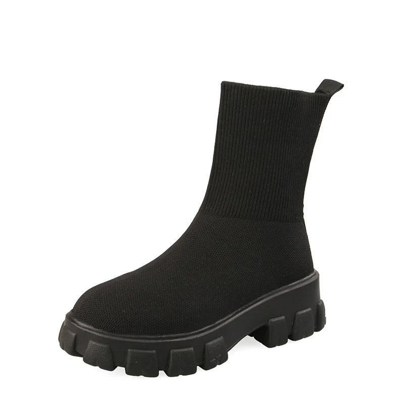 Levoire | Bottes Tricotées Confortables À Semelle Épaisse Pour Femmes Noir