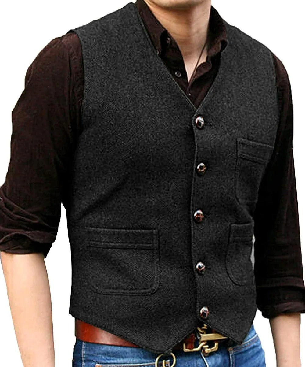 Levoire | Style Classique Élégant Gilet Sans Manches Vintage En Tweed Pour Hommes Noir