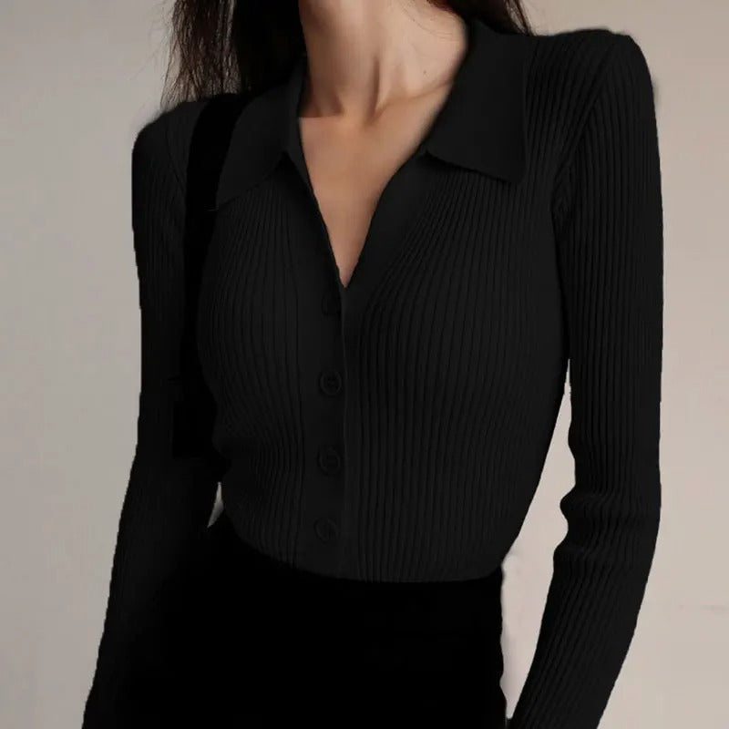 Levoire | Pull Polo Élargi En Tricot Élégant Pour Femmes Noir Taille unique