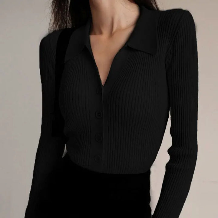 Levoire | Pull Polo Élargi En Tricot Élégant Pour Femmes Noir Taille unique