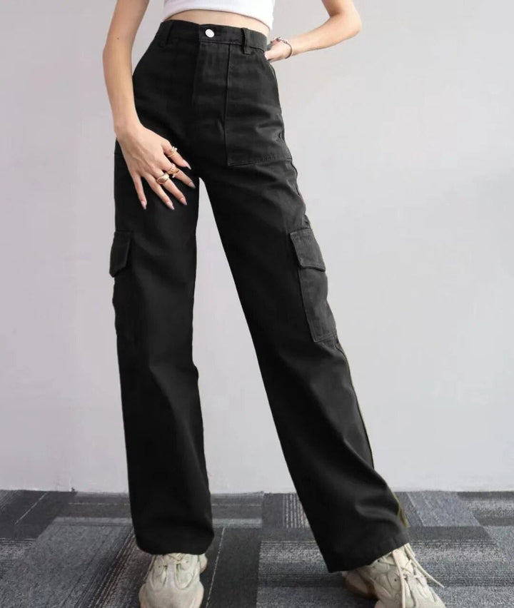 Levoire | Taille Haute Pantalons Cargo Noir