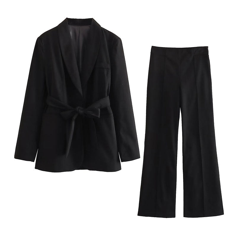 Levoire | Blazer Élegant Avec Ceinture Et Pantalon Assorti Noir