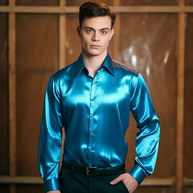 Levoire | Chemise En Satin Luxe Hommes Bleu ciel