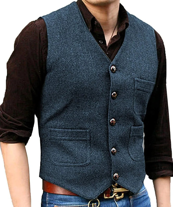 Levoire | Style Classique Élégant Gilet Sans Manches Vintage En Tweed Pour Hommes Bleu