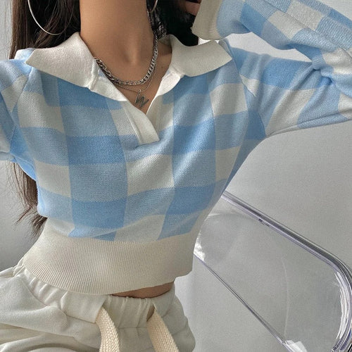Levoire | Élégant, Tendance, Pull Polo À Carreaux Pour Femmes Avec Décolleté En V