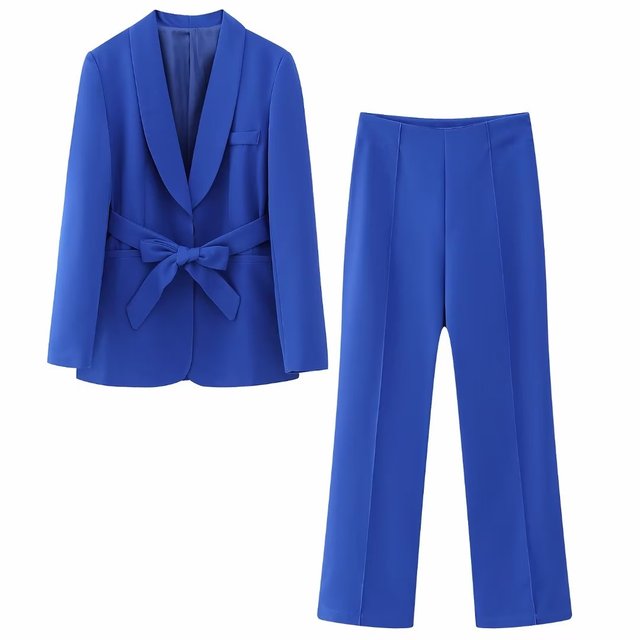 Levoire | Blazer Élegant Avec Ceinture Et Pantalon Assorti Bleu