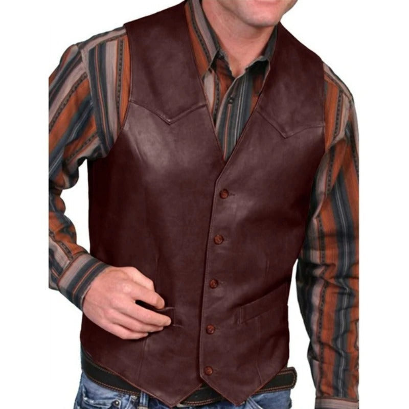 Levoire | Gilet Classique Western Aspect Cuir Vintage Gilet Pour Hommes Bourgogne