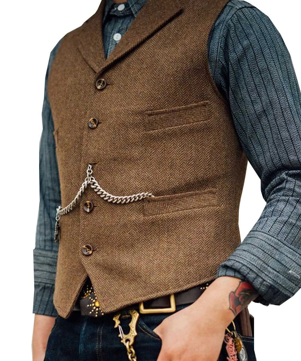Levoire | Style Western Élégant Gilet Sans Manches En Tweed Pour Hommes Avec Design De Chaînes