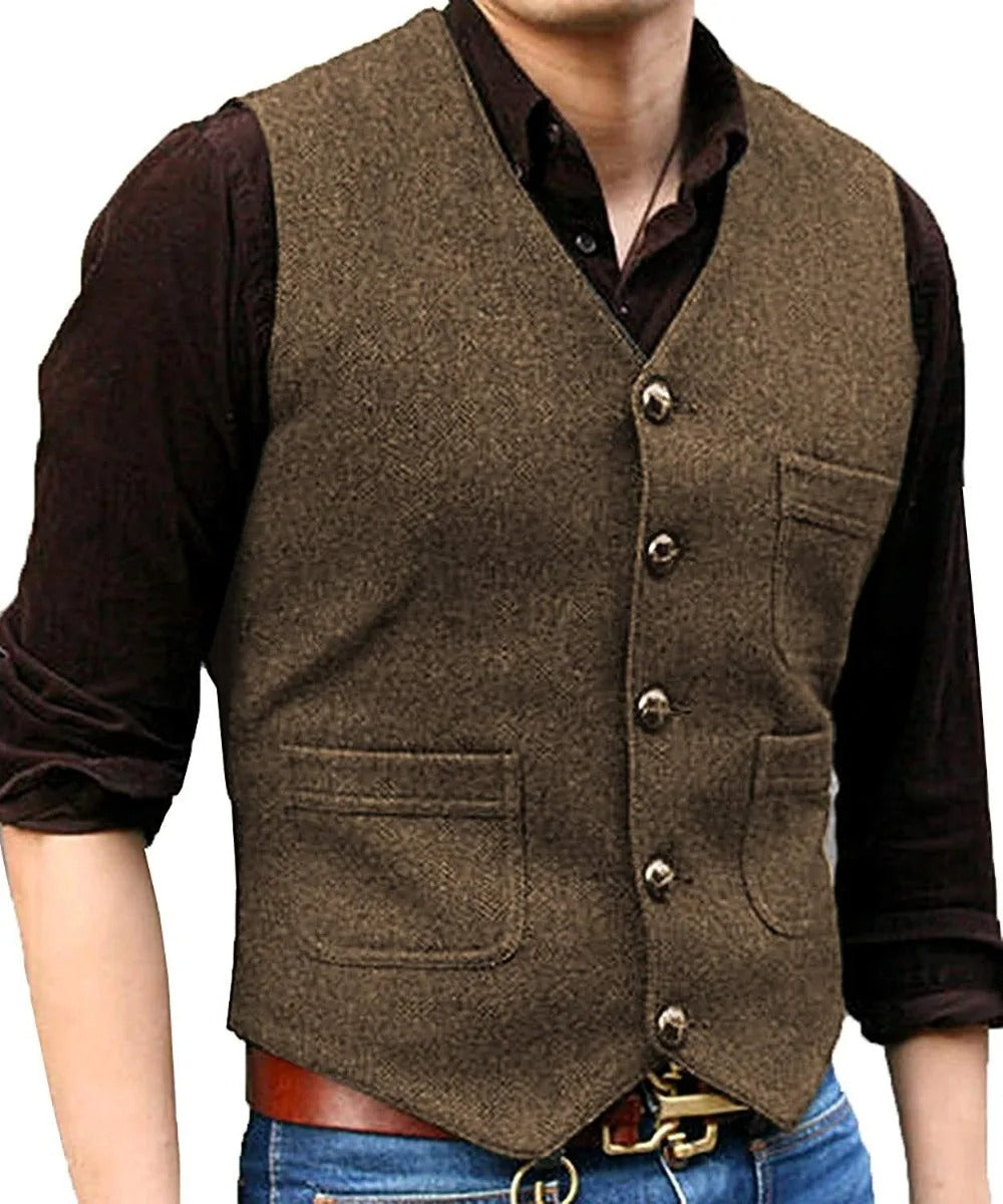 Levoire | Style Classique Élégant Gilet Sans Manches Vintage En Tweed Pour Hommes Braun
