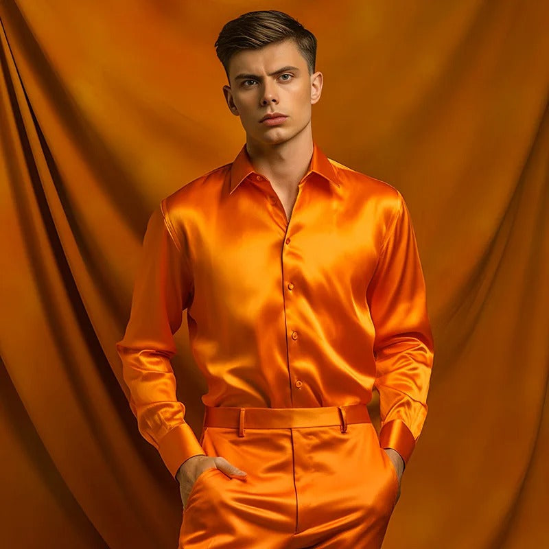 Levoire | Chemise En Satin Luxe Hommes Orange