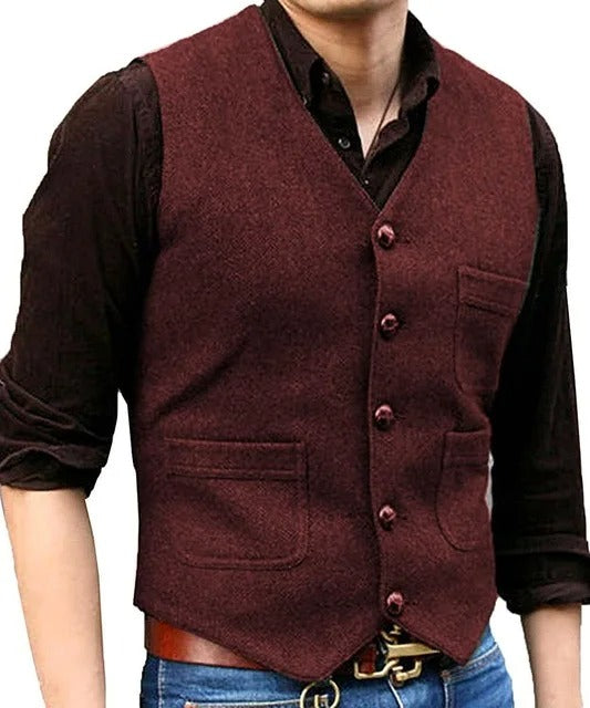 Levoire | Style Classique Élégant Gilet Sans Manches Vintage En Tweed Pour Hommes Bourgogne